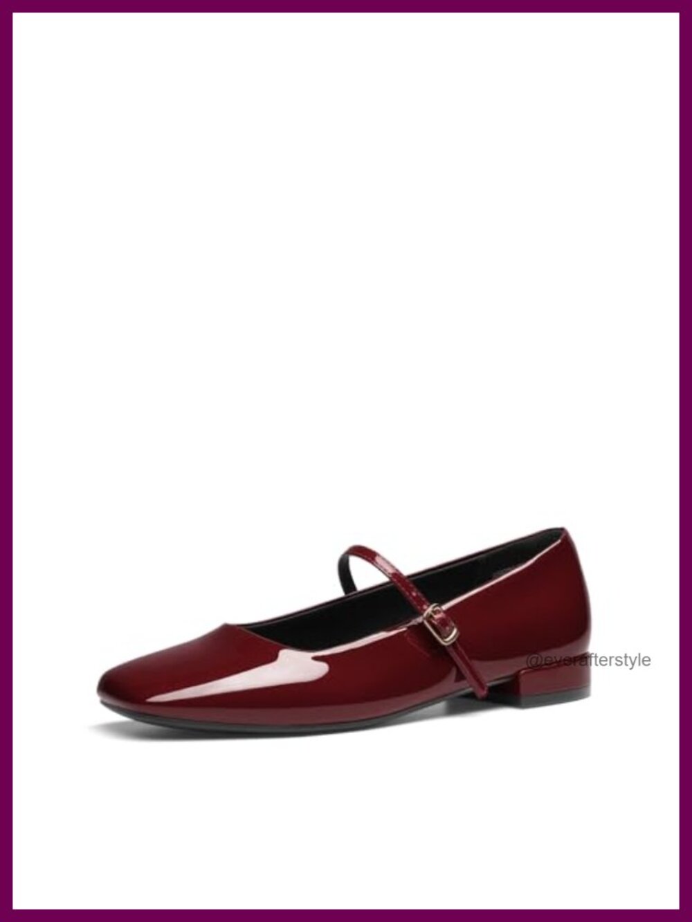 Square Toe Mary Jane Ballet Flats Faux Leather Buckle Strap Cushioned Insole